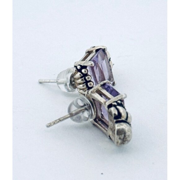 Vintage Estate Sterling Silver 925 Amethyst Stud Earrings, 7.8g, Marked NF - Picture 5 of 10